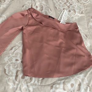Light Pink Satin Blouse One Sleeve with  Strap.